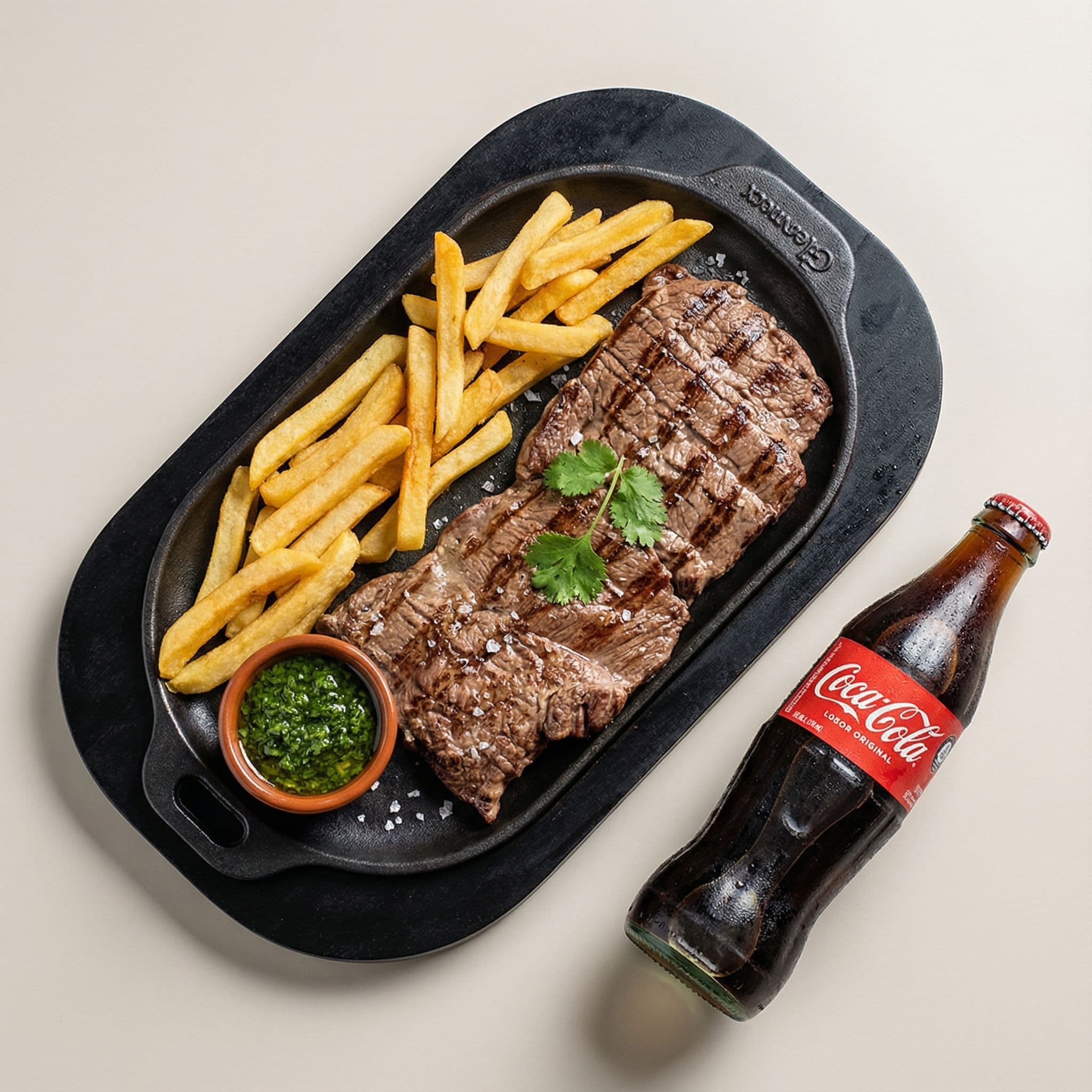 Professional food photography of premium steak dinner for restaurant menu